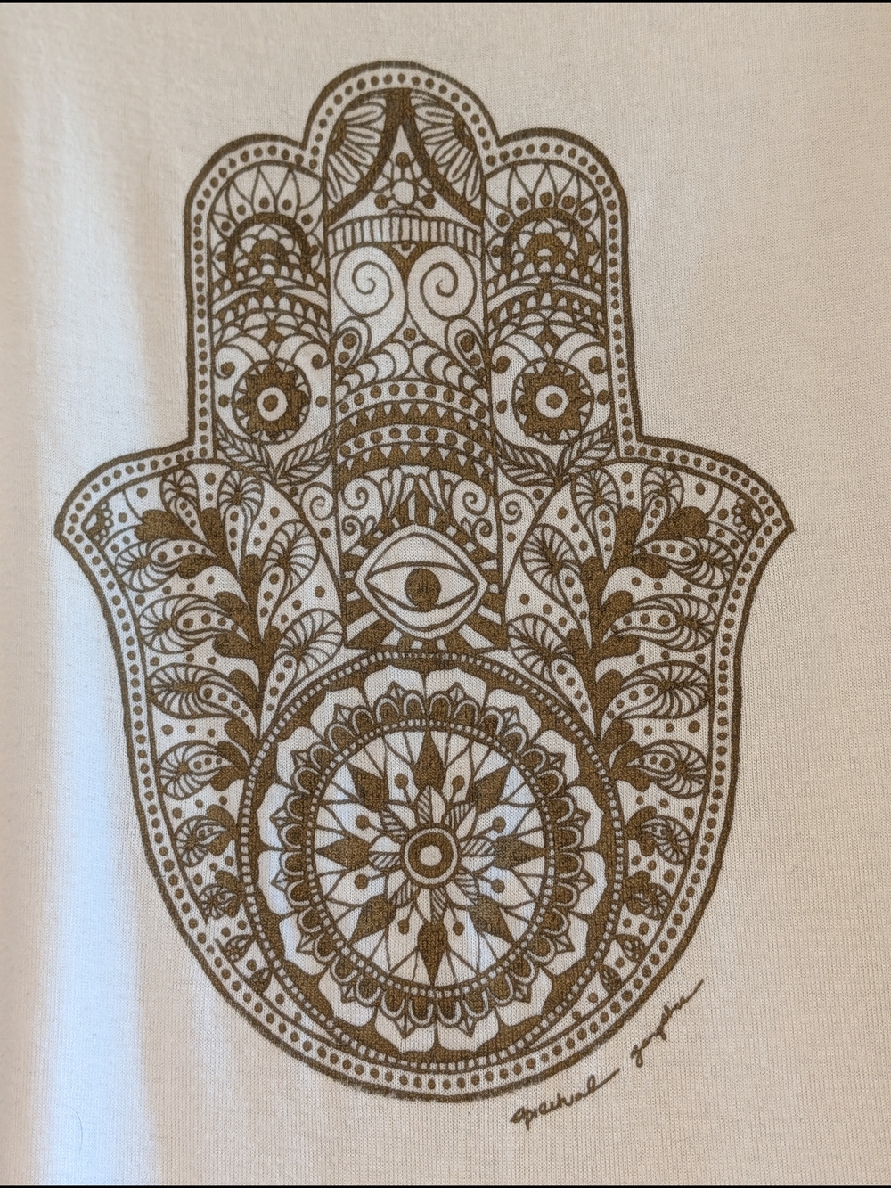 Spiritual Gangster Small Hamsa Hand Graphic Long Sleeve White Gold Top USA Soft - Picture 5 of 6